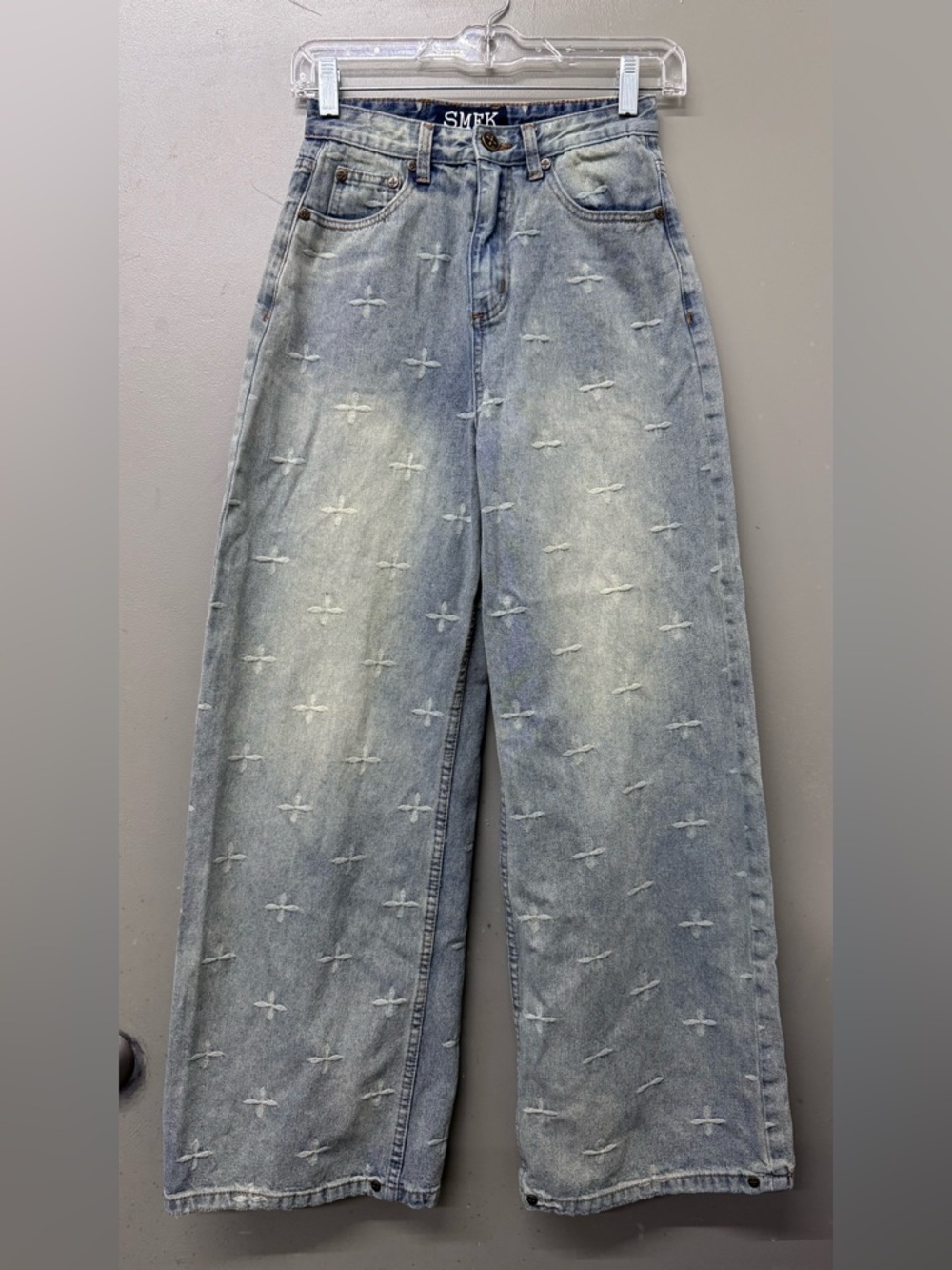 SMFK Light Blue Wash Distressed Straight Leg Denim Jeans Womens Size Small